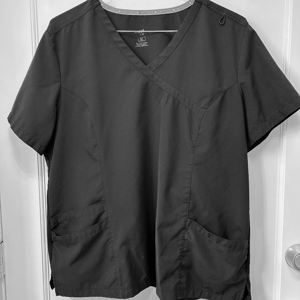 BLACK scrub top medical nurse size XL stretchy fabric